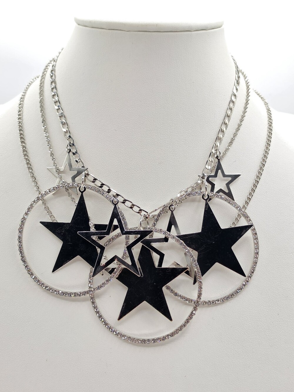 ✨ 3 Piece Silver-Tone Multi-Chain Rhinestone Star Necklace ✨